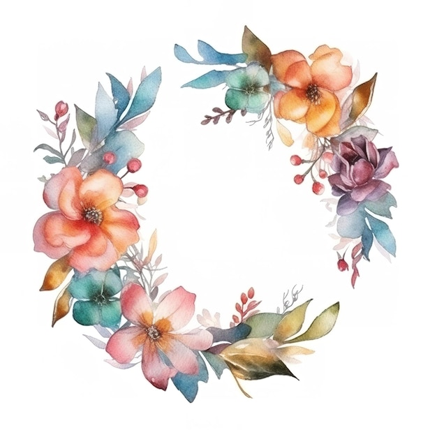 Wreath made of flowers on white background Generative ai