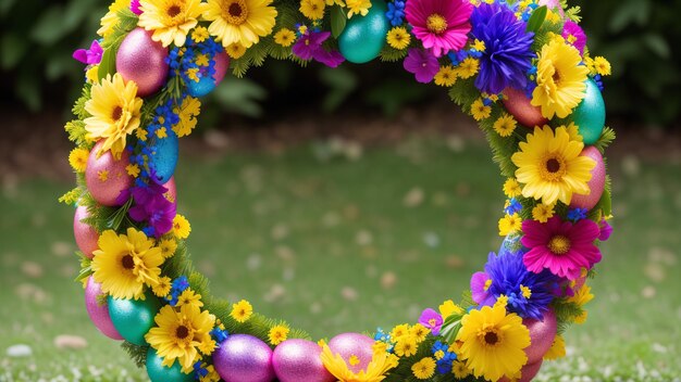 Foto una corona fatta di fiori e uova