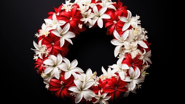 wreath made of red and white flowers