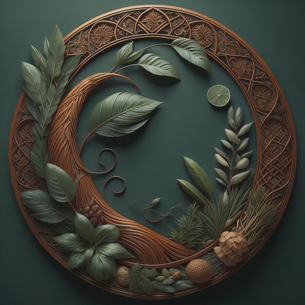 a wreath made of tropical leaves and branches generative ai