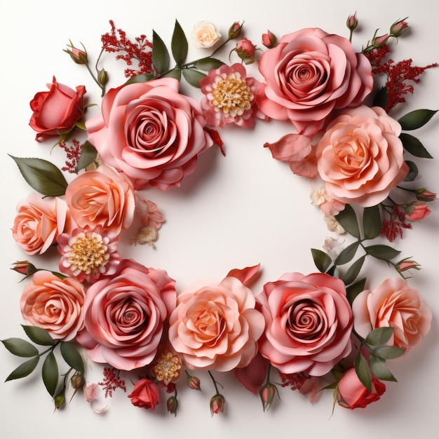 Photo a wreath of pink roses with the letter c in the middle.