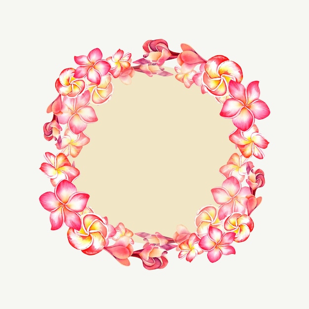 A wreath of plumeria Tropical flowers The frame is made of plumeria Watercolor illustration