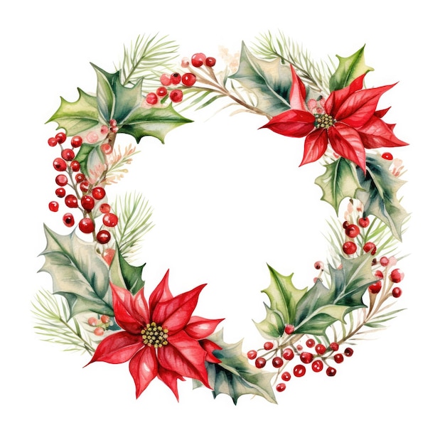 a wreath of poinsettia and holly with a wreath that says quot poinsettias quot