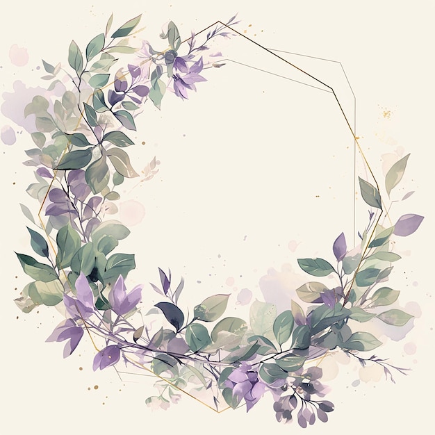 A wreath of purple leaves with gold trim