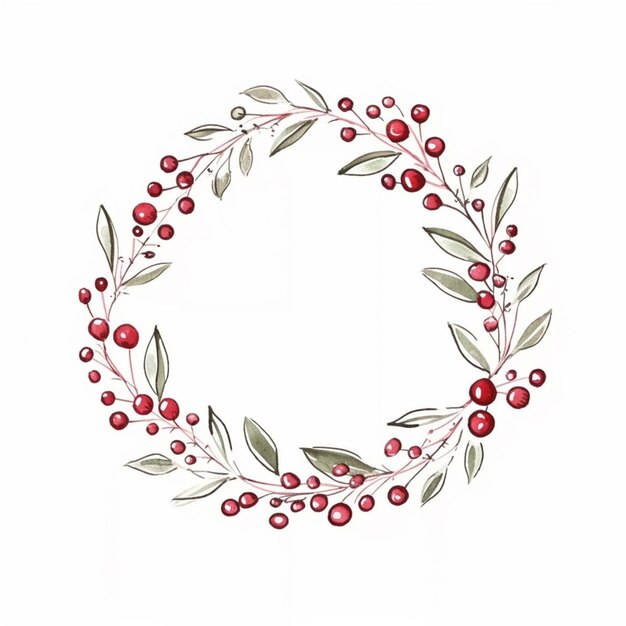 Photo a wreath of red berries and green leaves on a white background generative ai