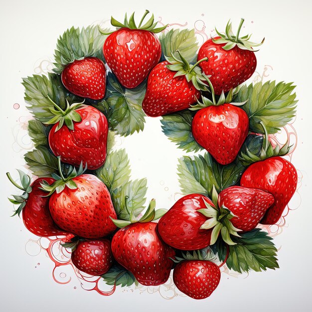 Photo a wreath of strawberries with a green leaf that says  strawberry