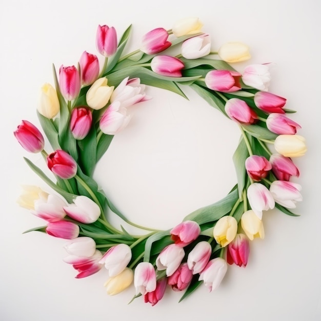 Wreath of tulip flowers Illustration AI GenerativexA