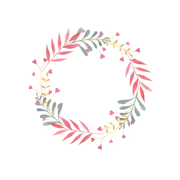 Wreath of watercolor leaves hand drawn isolated illustration for the design of cards and invitations