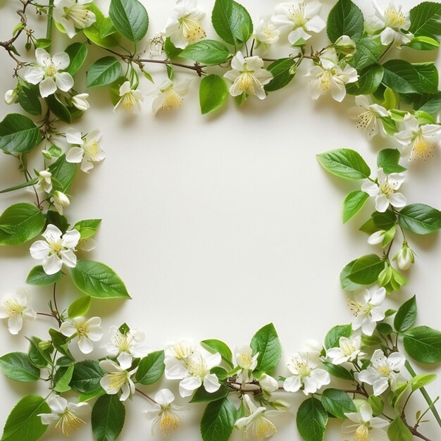 Photo a wreath of white flowers with green leaves and white flowers