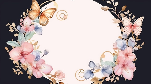 Wreath with cute pastel colored flowers around it Free space for text