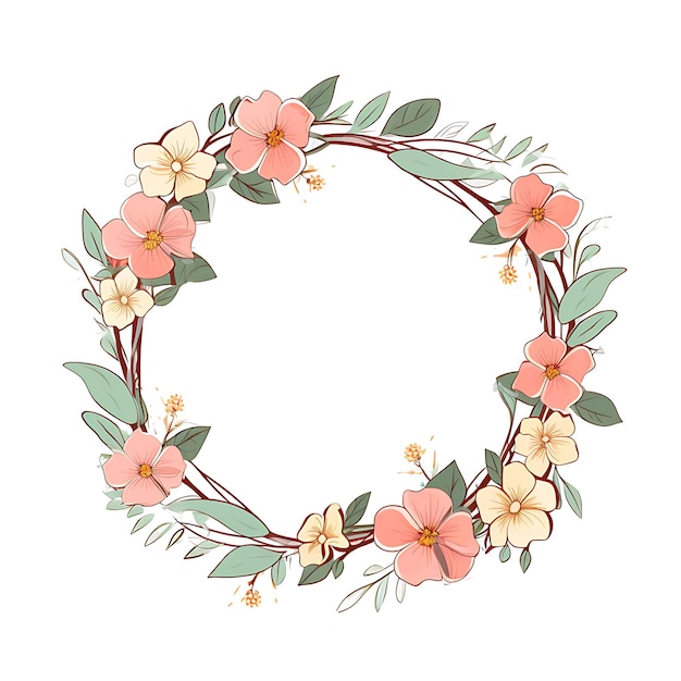 Photo a wreath with flowers and leaves on it is decorated with pink flowers