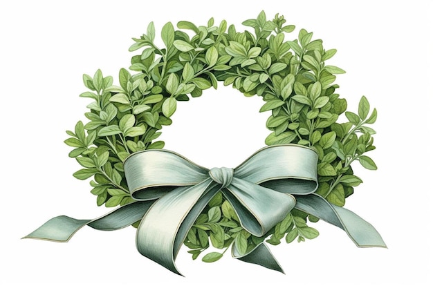 a wreath with a green bow is shown in a drawing.