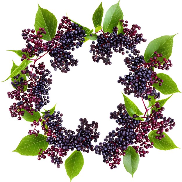 a wreath with green leaves and a white background with a picture of berries