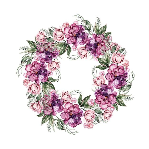 Wreath with peonies, can be used as greeting card, invitation card for wedding