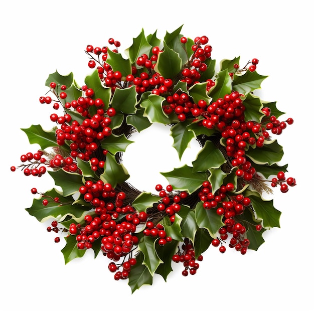 a wreath with red berries and green leaves on it