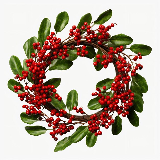 a wreath with red berries on it is shown in a picture