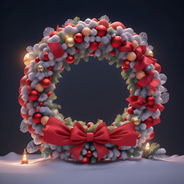 a wreath with a red bow and a red bow on it.