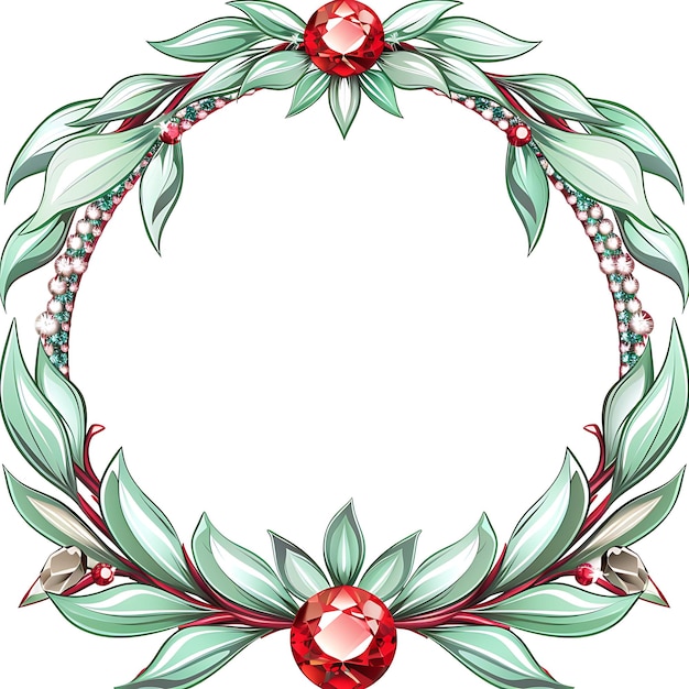 a wreath with a red flower and green leaves and a red flower