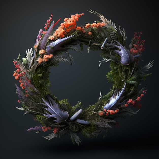 Photo a wreath with a woman and a bird on it