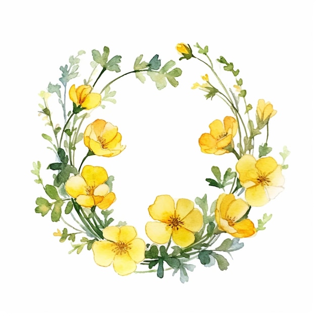 A wreath of yellow flowers with green leaves and the letter o.