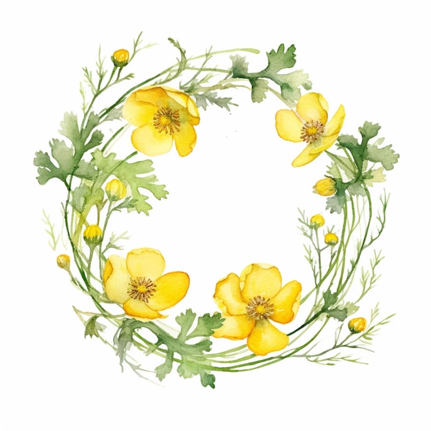 A wreath of yellow flowers with green leaves and the word dandelion on it.