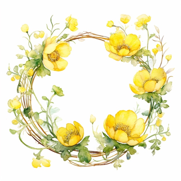 A wreath of yellow flowers with green leaves