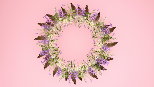 Wreaths of brown feather pink flowers. Wreaths flowers and space for add message. 