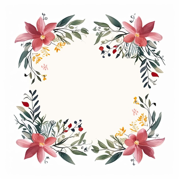 Wreaths With Copy Space For Your Message Minimalist Handdrawn Flower Border Watercolor Wreaths Add