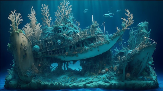 wreck ship under water aqua life