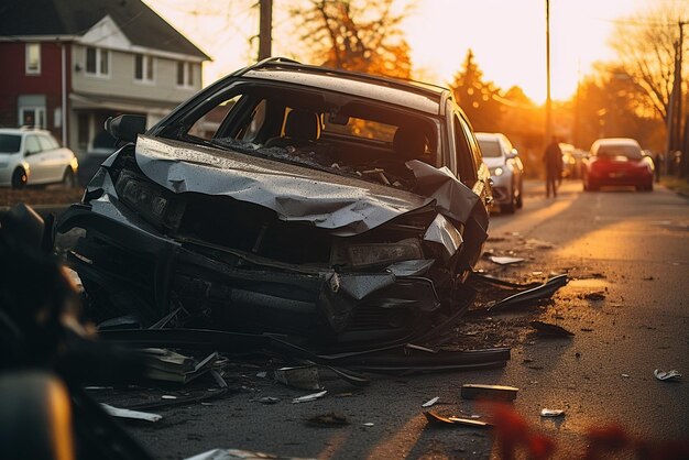 Photo wrecked car in the city