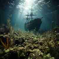 Photo wrecked pirate ship game environment