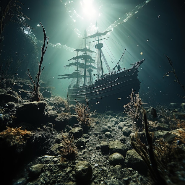 Photo wrecked pirate ship game environment