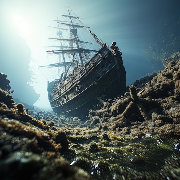 Photo wrecked pirate ship game environment