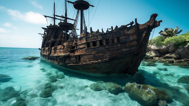 Wrecked pirate ship on sea bottom 4