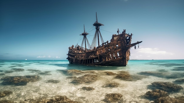 Wrecked pirate ship on sea bottom 5