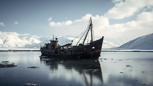 Wrecked ship in the middle of the ocean