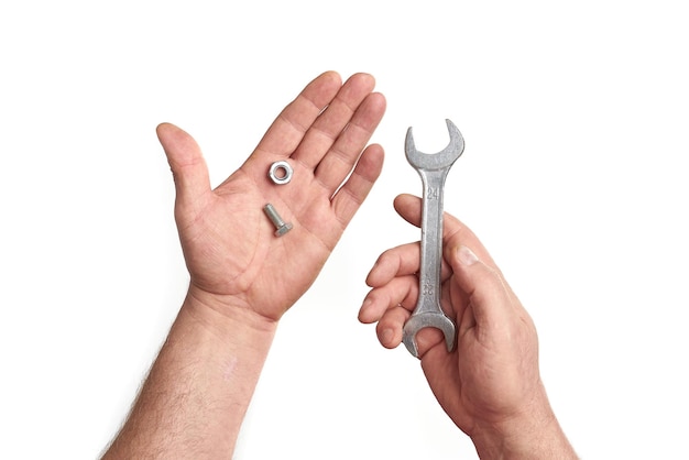 Photo wrench hand on white background