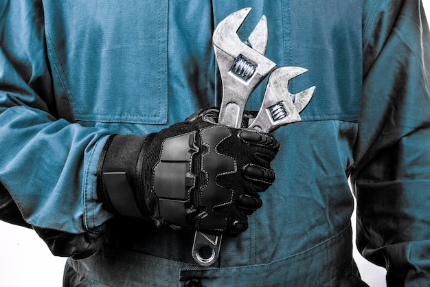 Wrench in hand with glove