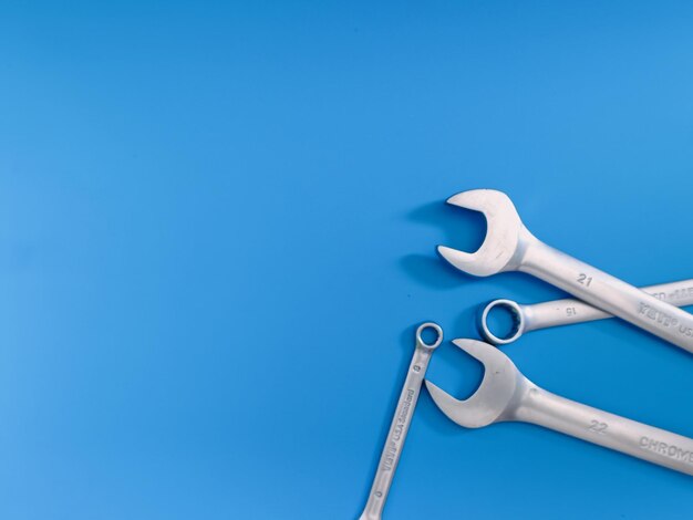 Wrench photo and blue background