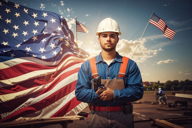 Wrench in a workers hand with labor day background ar c