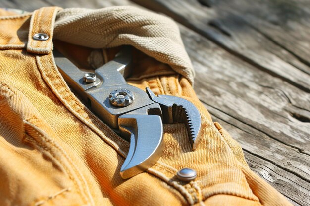 Photo wrench in a workers hand with labor day background