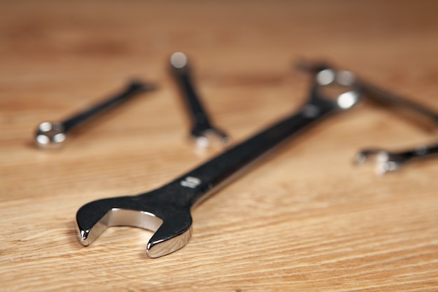 Wrenches of different sizes on the table