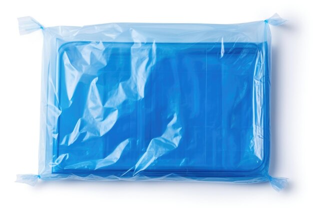 Photo wrinkled blue plastic bag for waste reduction and reuse