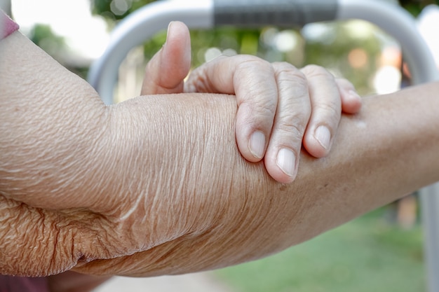 Photo wrinkled on elderly woman skin