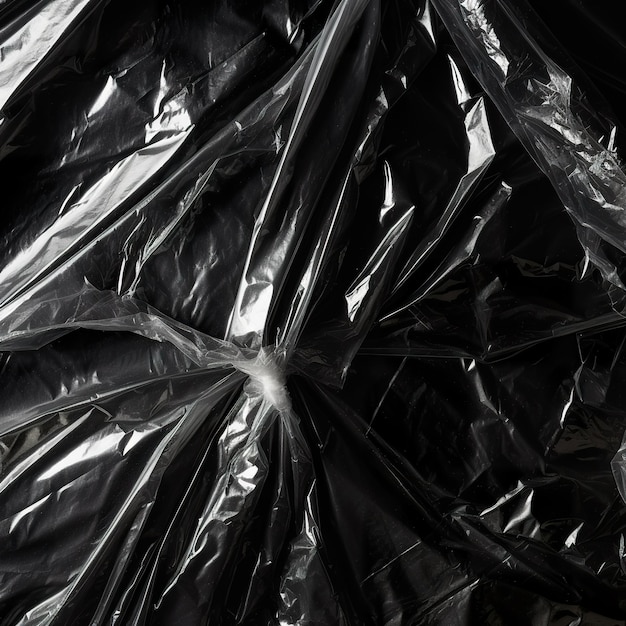 Photo wrinkled plastic wrap texture on a black background