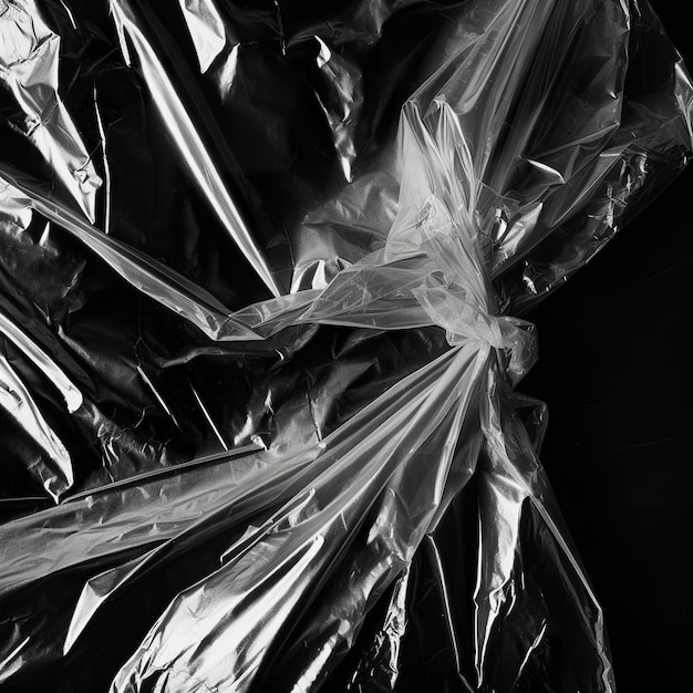 Photo wrinkled plastic wrap texture on a black background