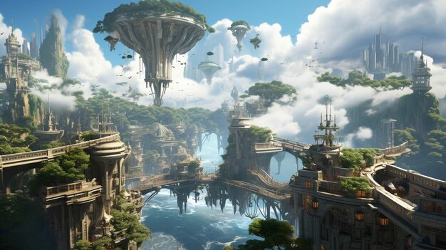 Write about a floating city park in the clouds where visitors can soar with giant winged creatures