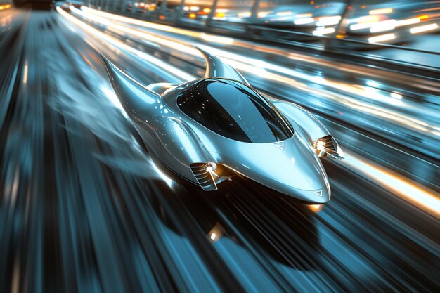 Write about the sleek silver flying cars zipping t generative ai