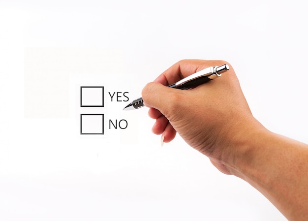 Writing checklist with the options of yes or no on blank screen.