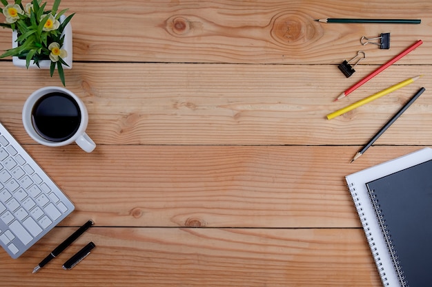 writing elements on wooden desk